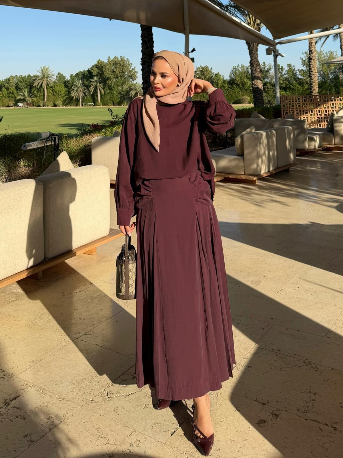 Sofia Maxi Skirt Set – Burgundy