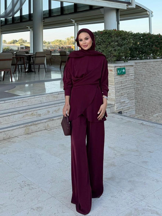 Flower Pants Set – Burgundy