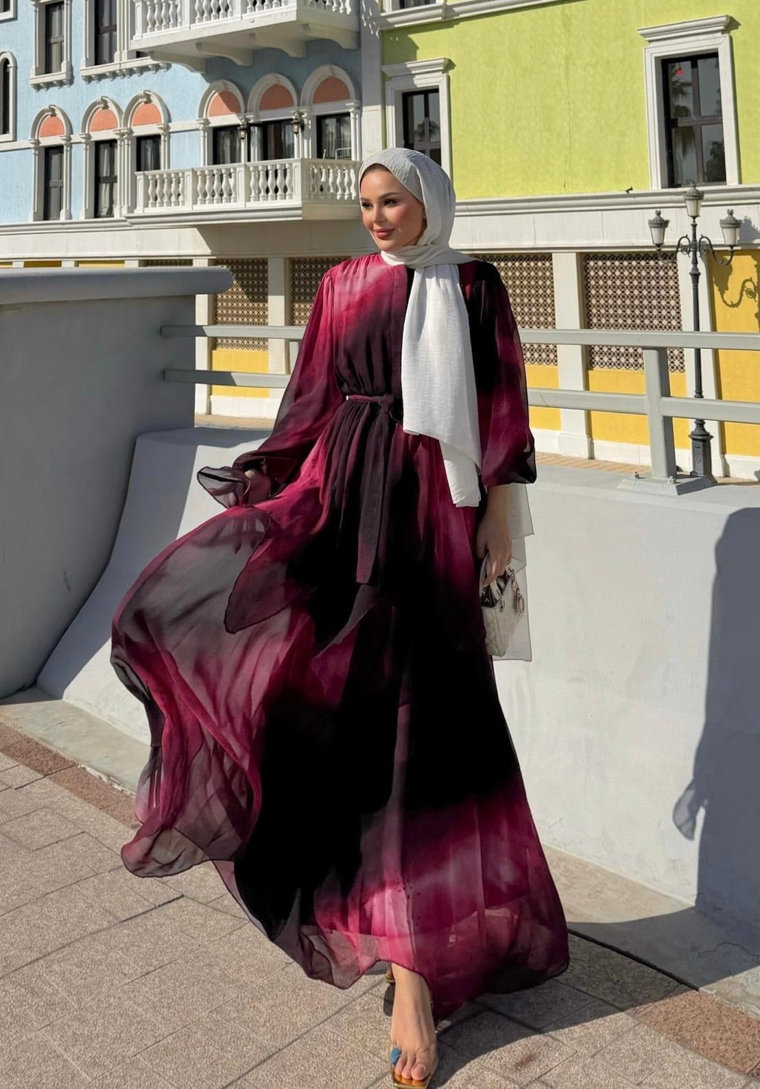 Rose Flowy Dress – Burgundy