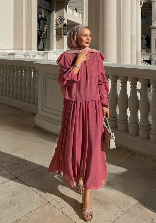 Mia Shimmer Skirt Set – Rose Petal