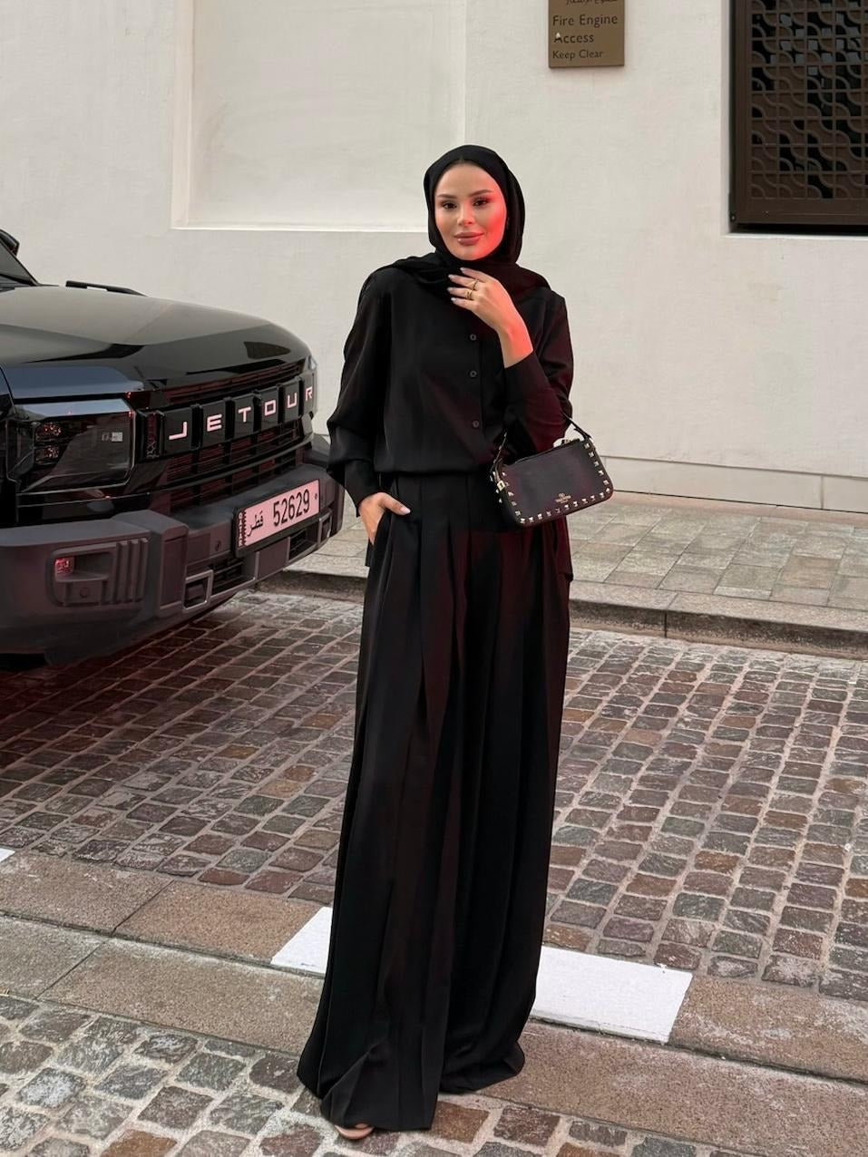 Daphne Pleated Pants Set – Black