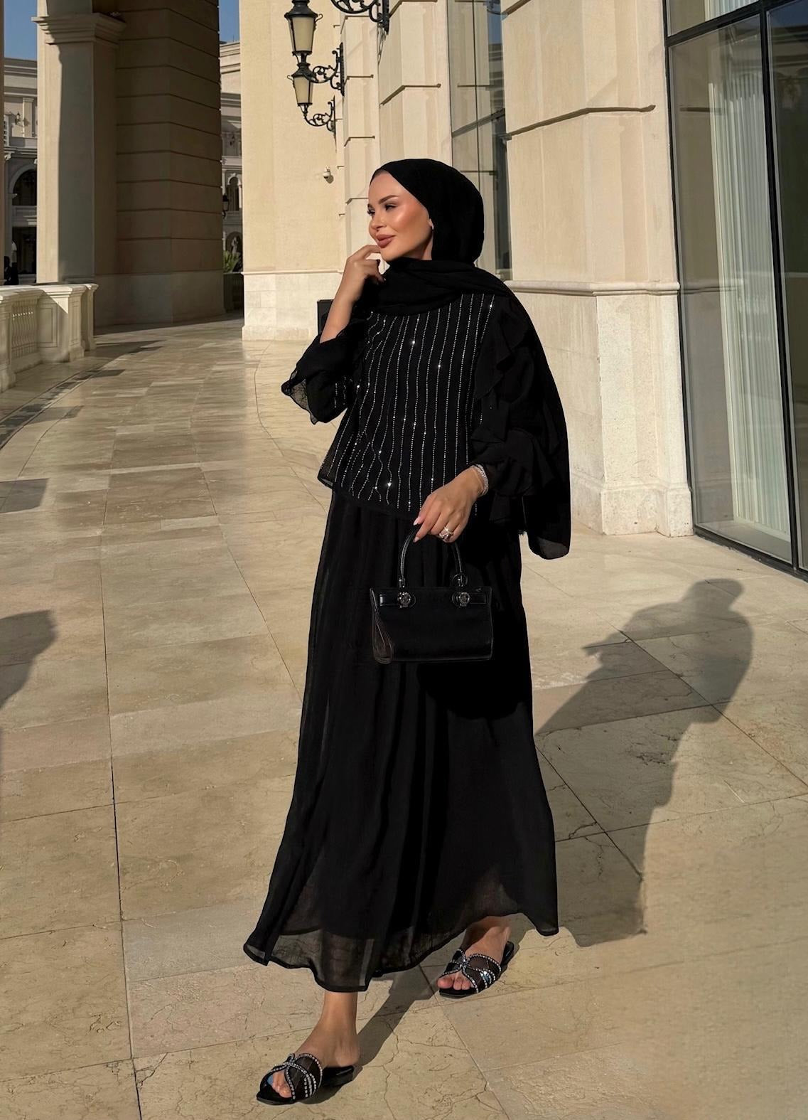 Mia Shimmer Skirt Set – Black