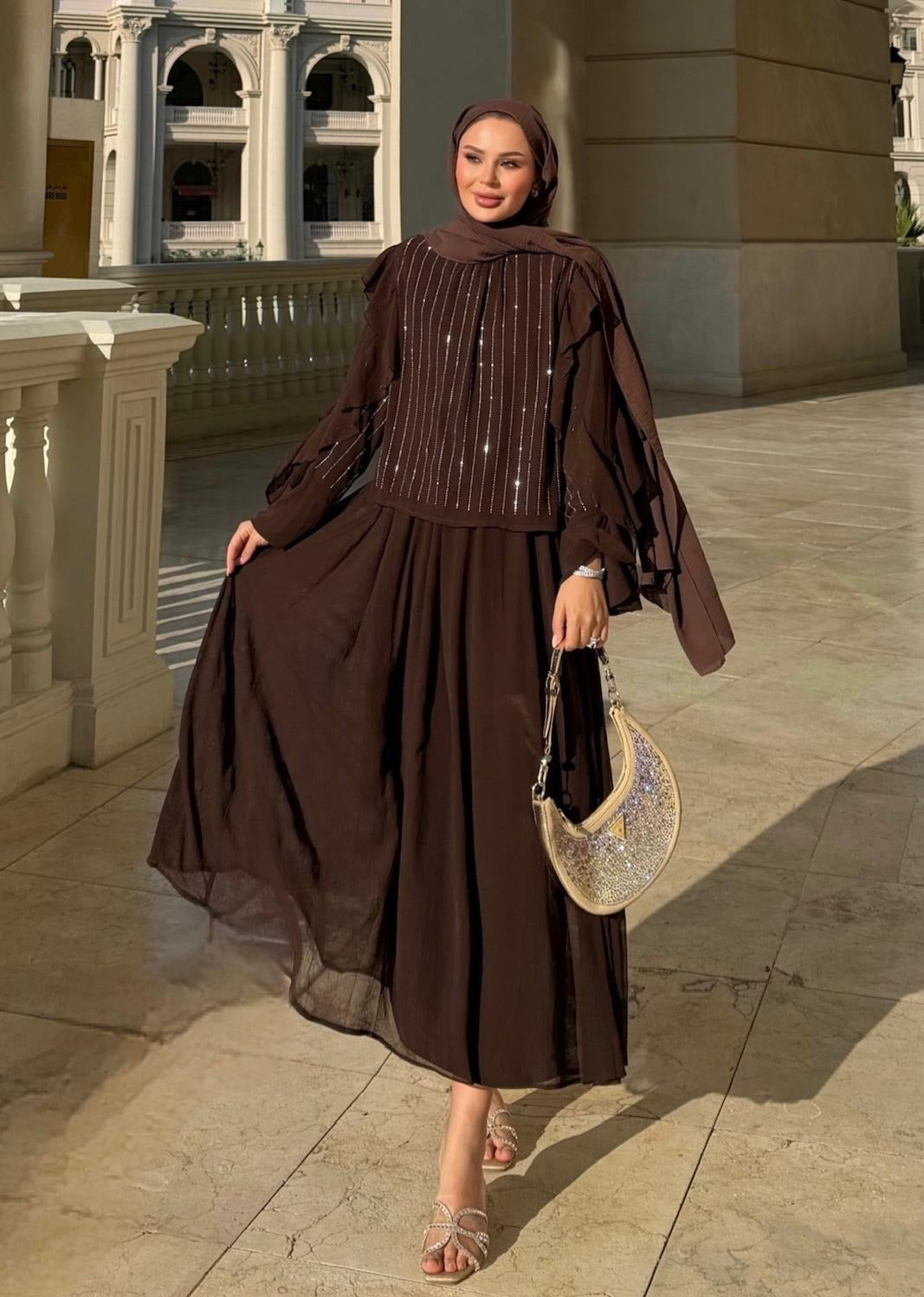 Mia Shimmer Skirt Set – Brown