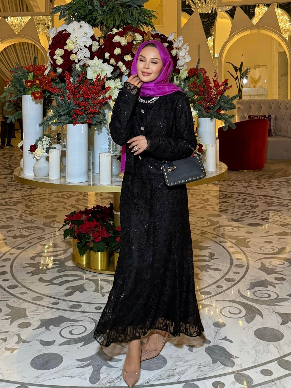 Lace Shimmer Skirt Set – Black