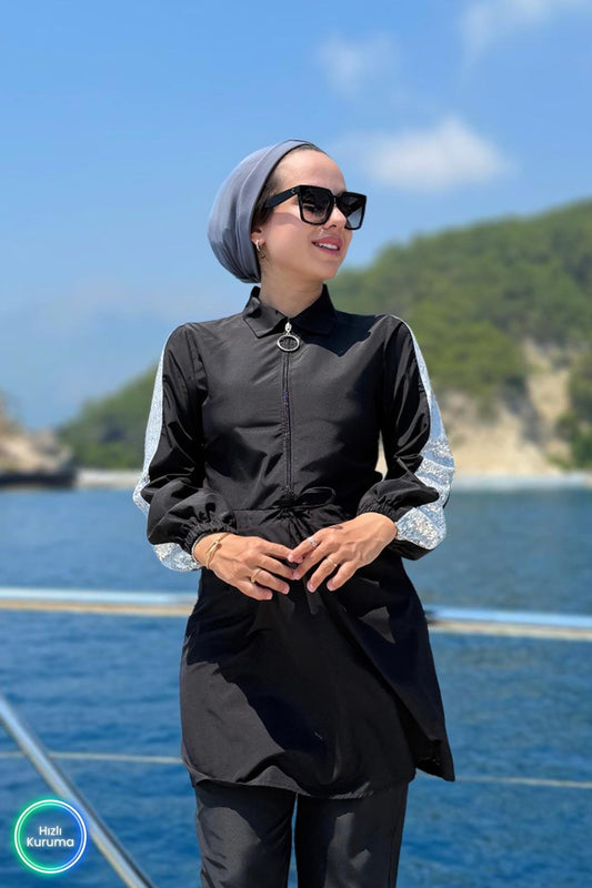 Sequin Detail Full Coverage Burkini - 2 Piece Luxury Modest Swimsuit
