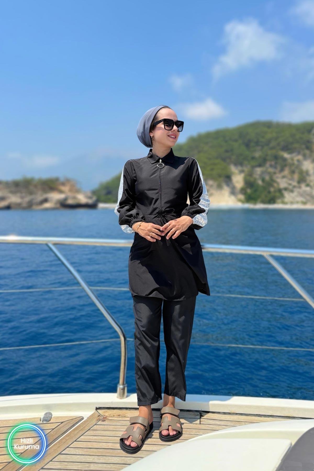 Sequin Detail Full Coverage Burkini - 2 Piece Luxury Modest Swimsuit
