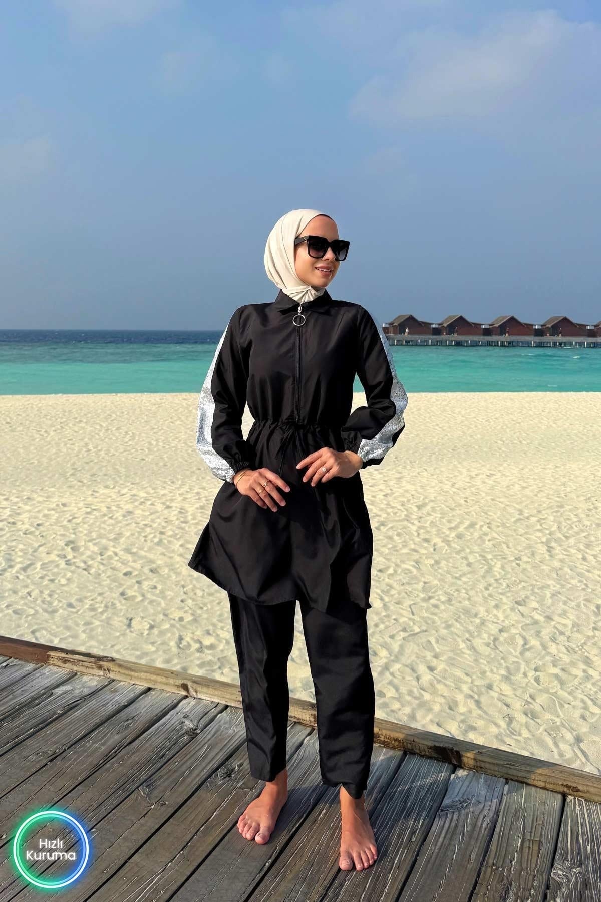 Sequin Detail Full Coverage Burkini - 2 Piece Luxury Modest Swimsuit