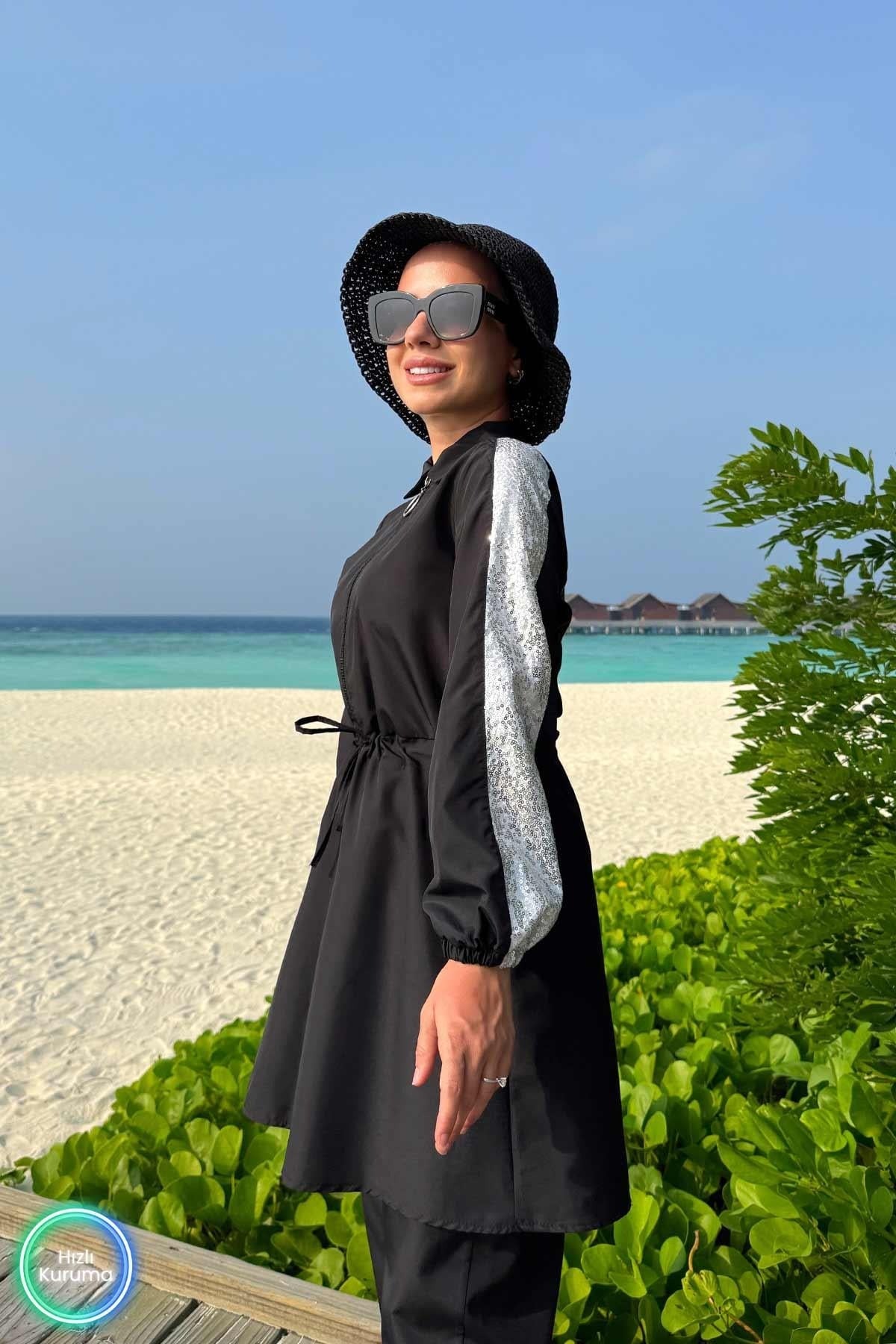Sequin Detail Full Coverage Burkini - 2 Piece Luxury Modest Swimsuit