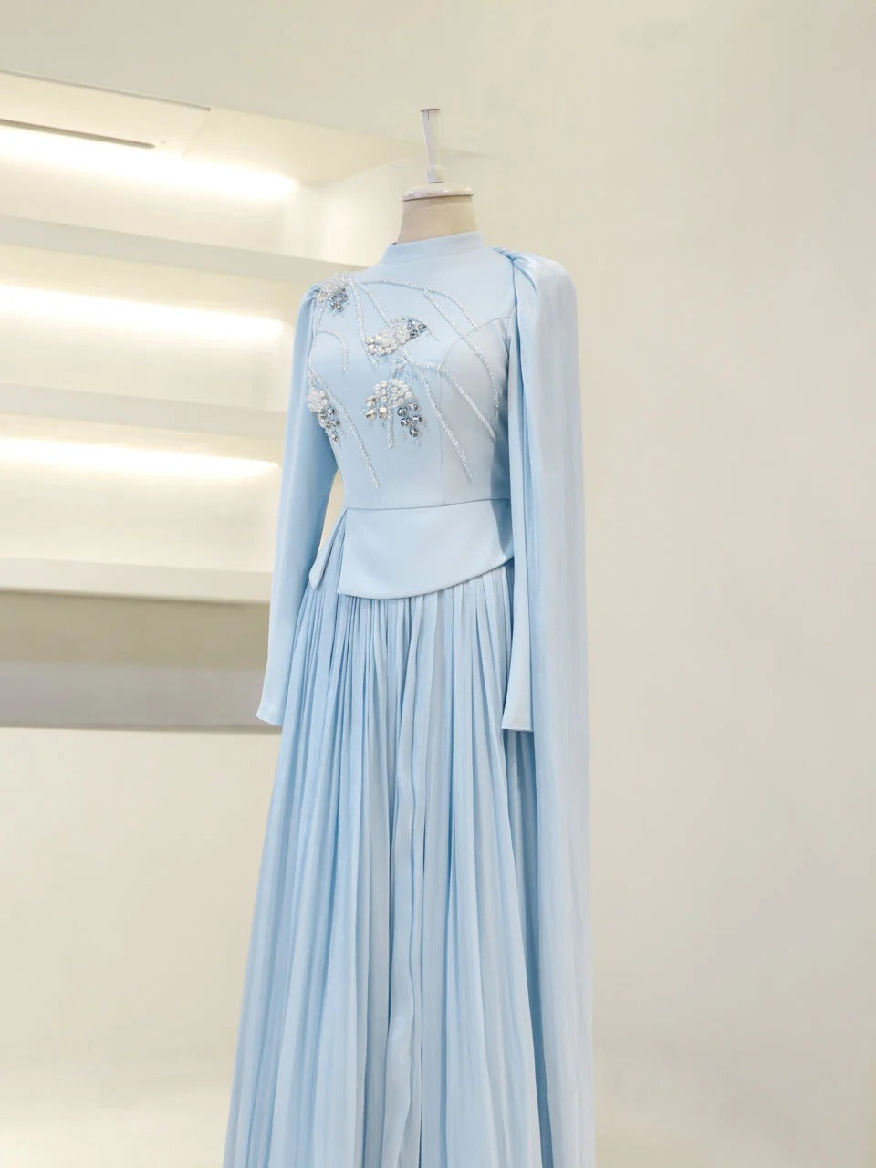 Beaded Embellished Maxi Evening Dress for Formal Events - Baby Blue