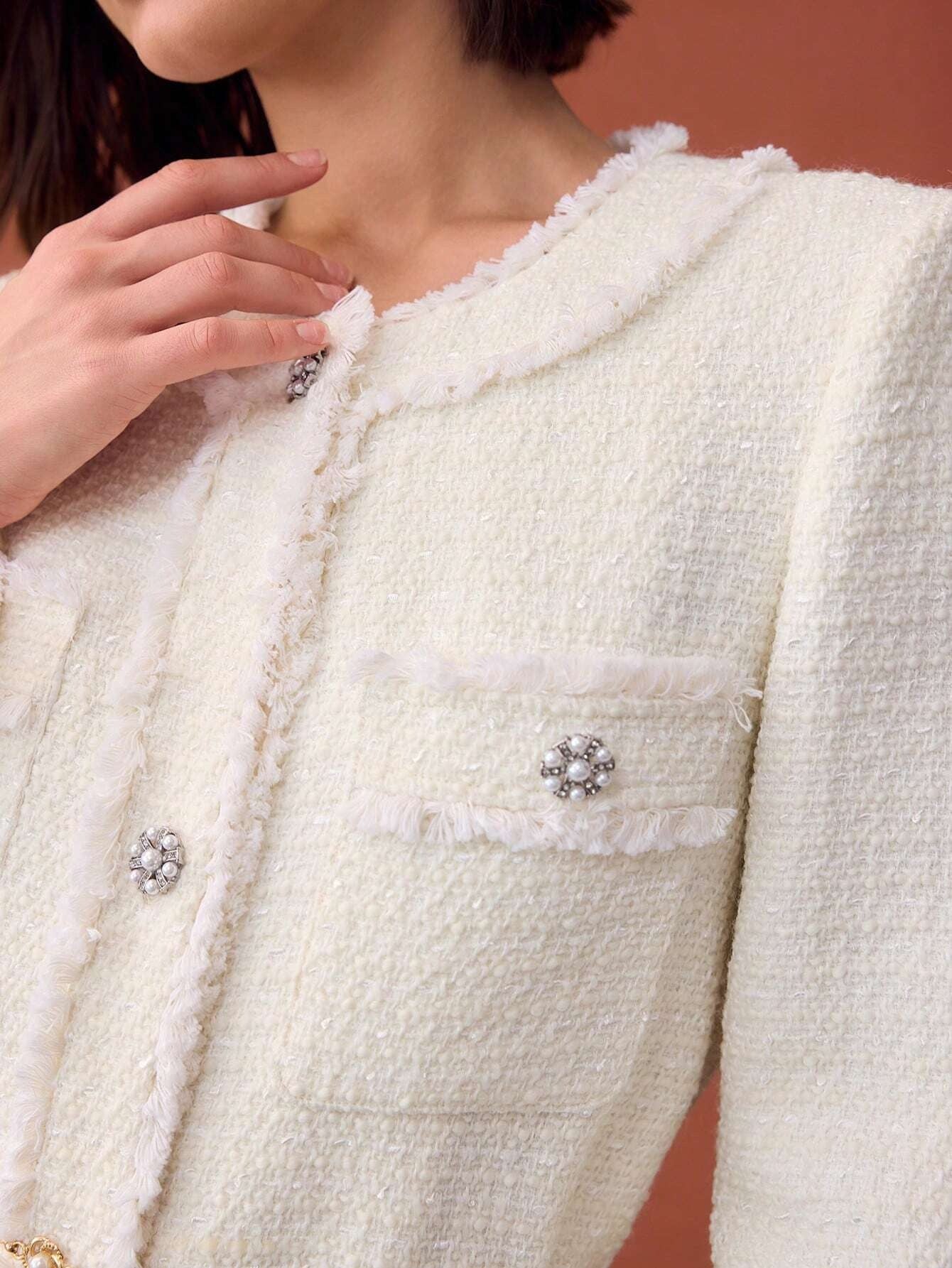 Tweed Solid Long Coat with Raw