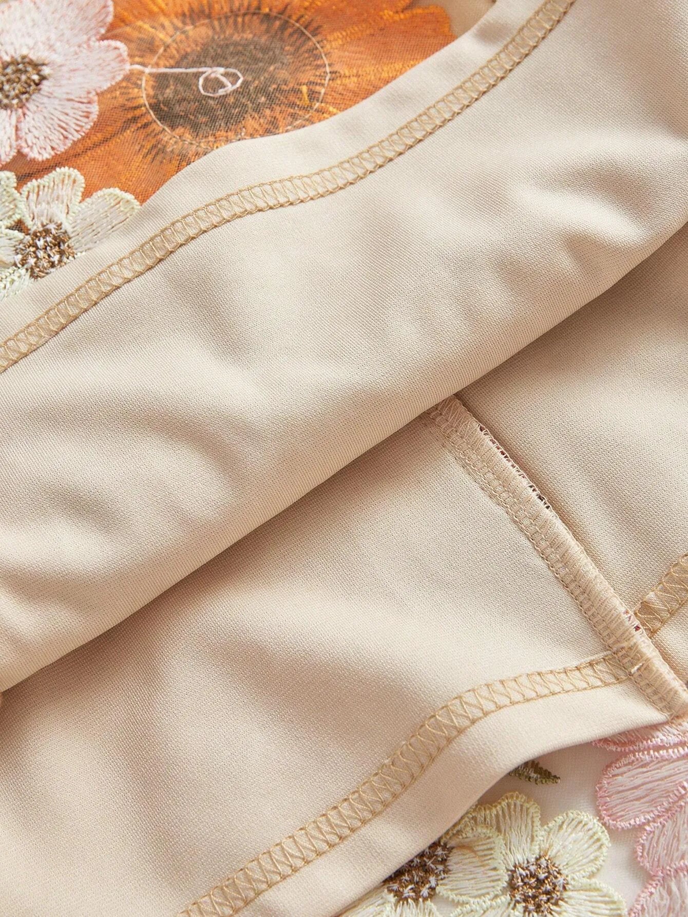 Elegant Mesh Floral Embroidery Maxi Dress