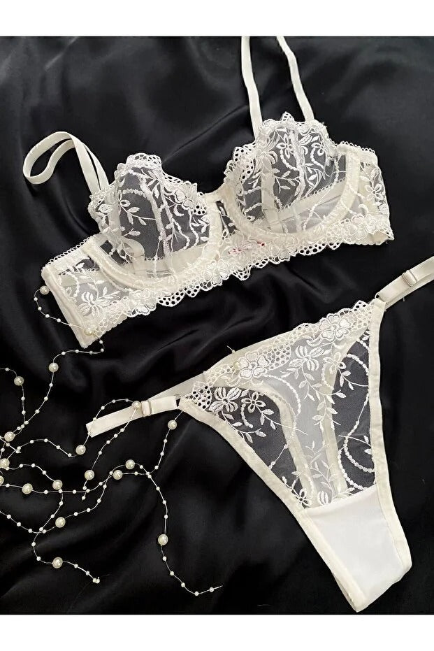 Vanilla Bridal Bra Set - White Lace 2-Piece Lingerie with Thong