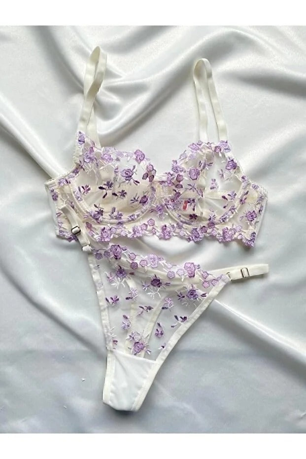 Premium Floral Bralette Set - Underwire Bra & Thong Lingerie