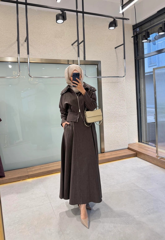 Elara Jacket Dress Set – Brown