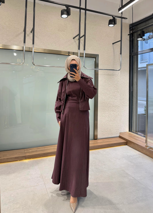 Elara Jacket Dress Set – Burgundy