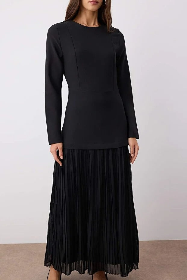 Black Chiffon Skirted Woven Dress