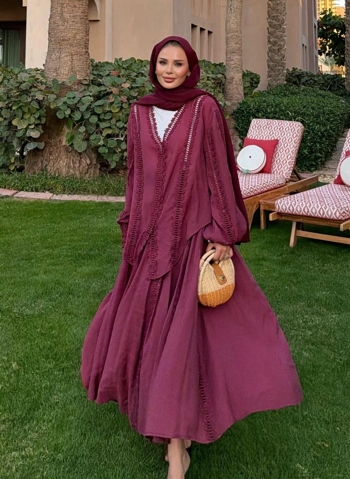 Dantel Broderie Skirt Set – Burgundy