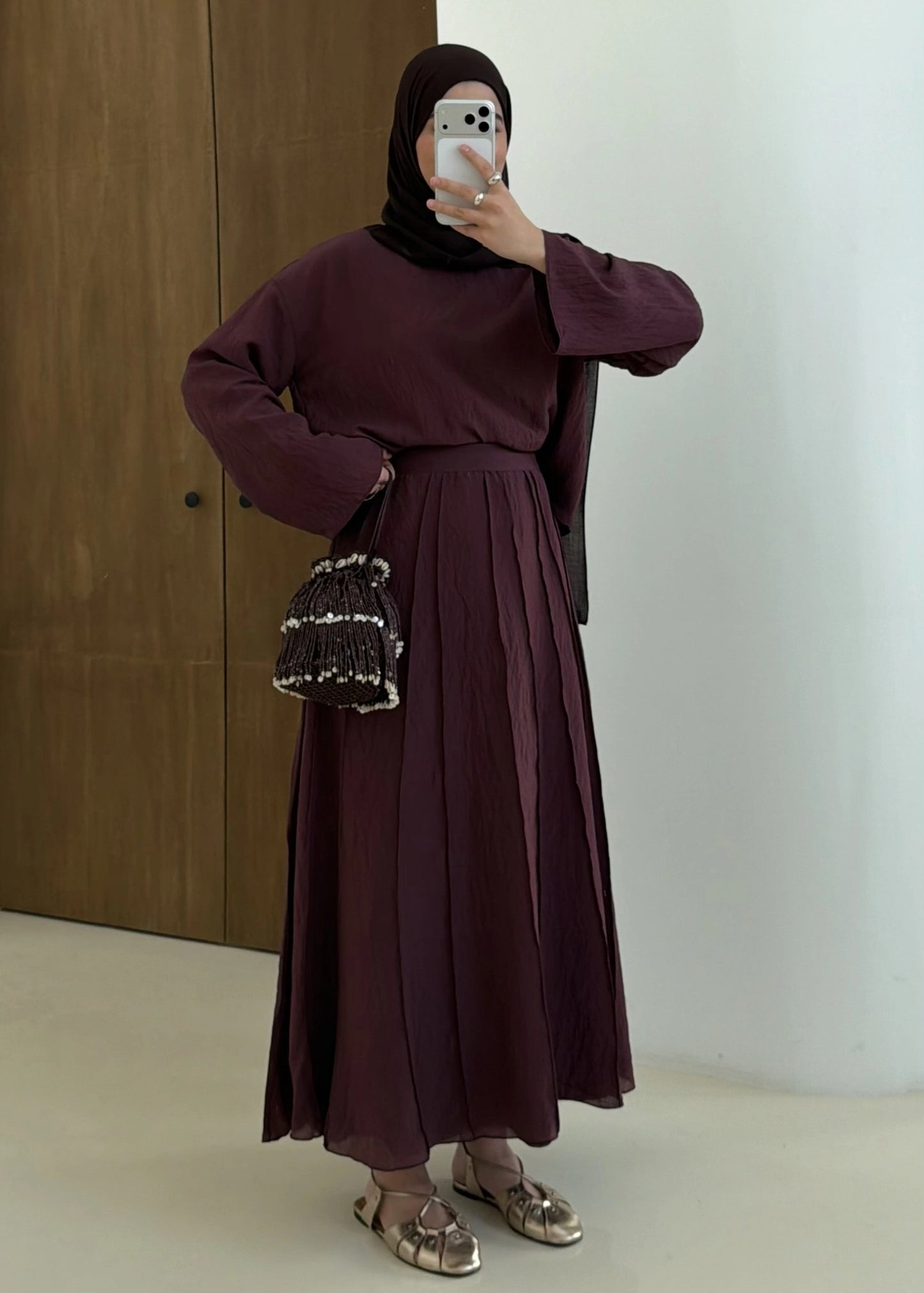 Reverse Stitch Skirt Set - Damson