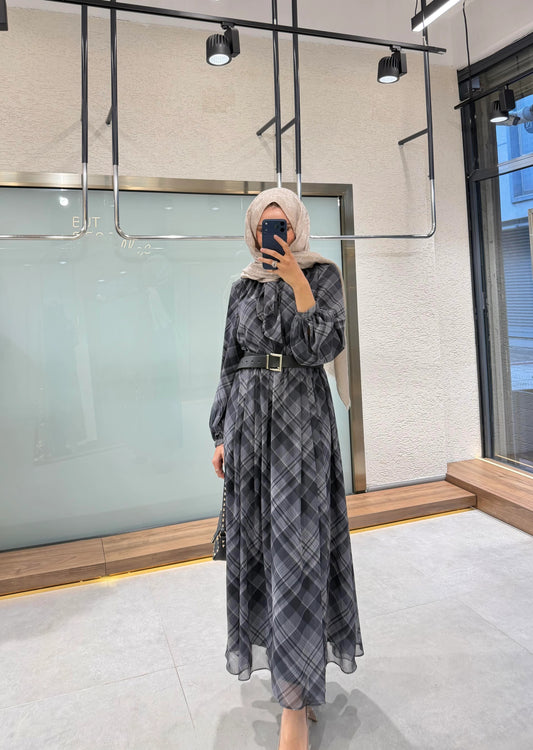 Miranda Chiffon Dress – Gray