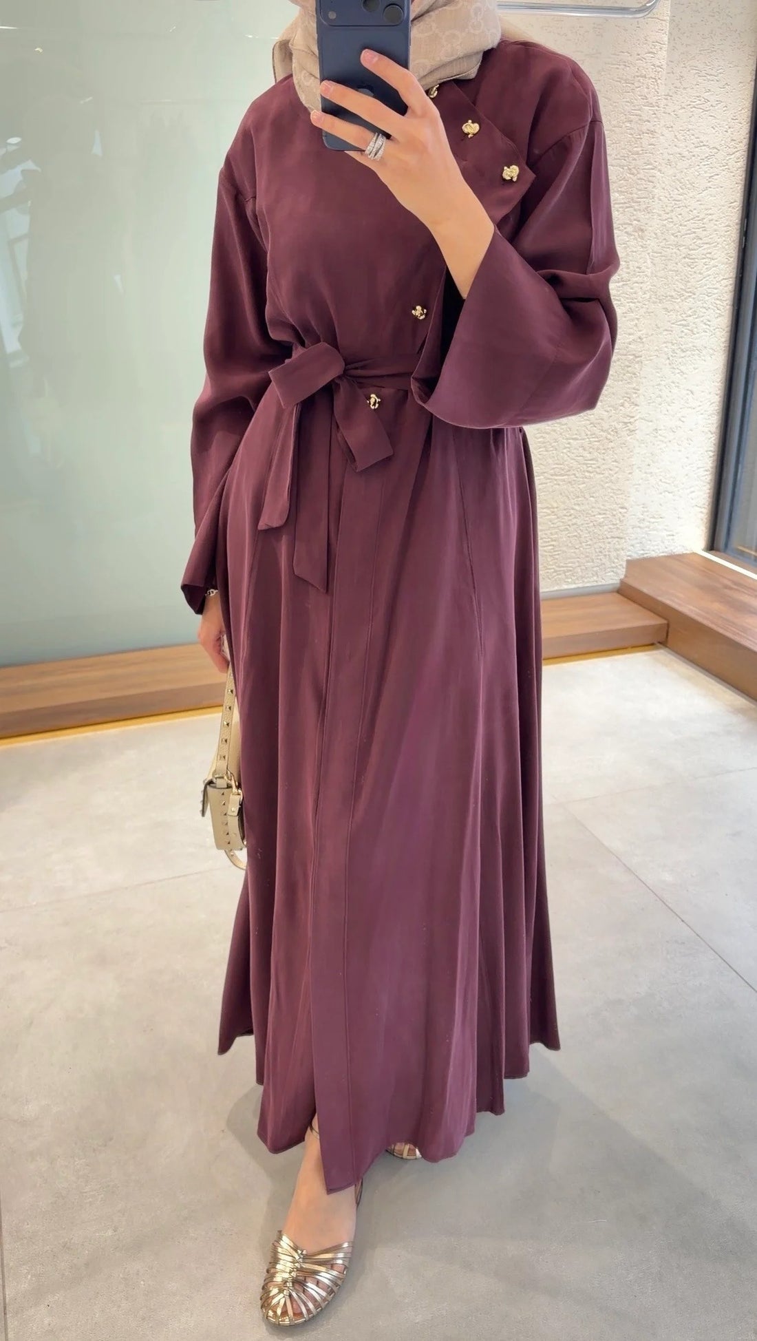 Bordo Tencel™ Düğmeli Elbise