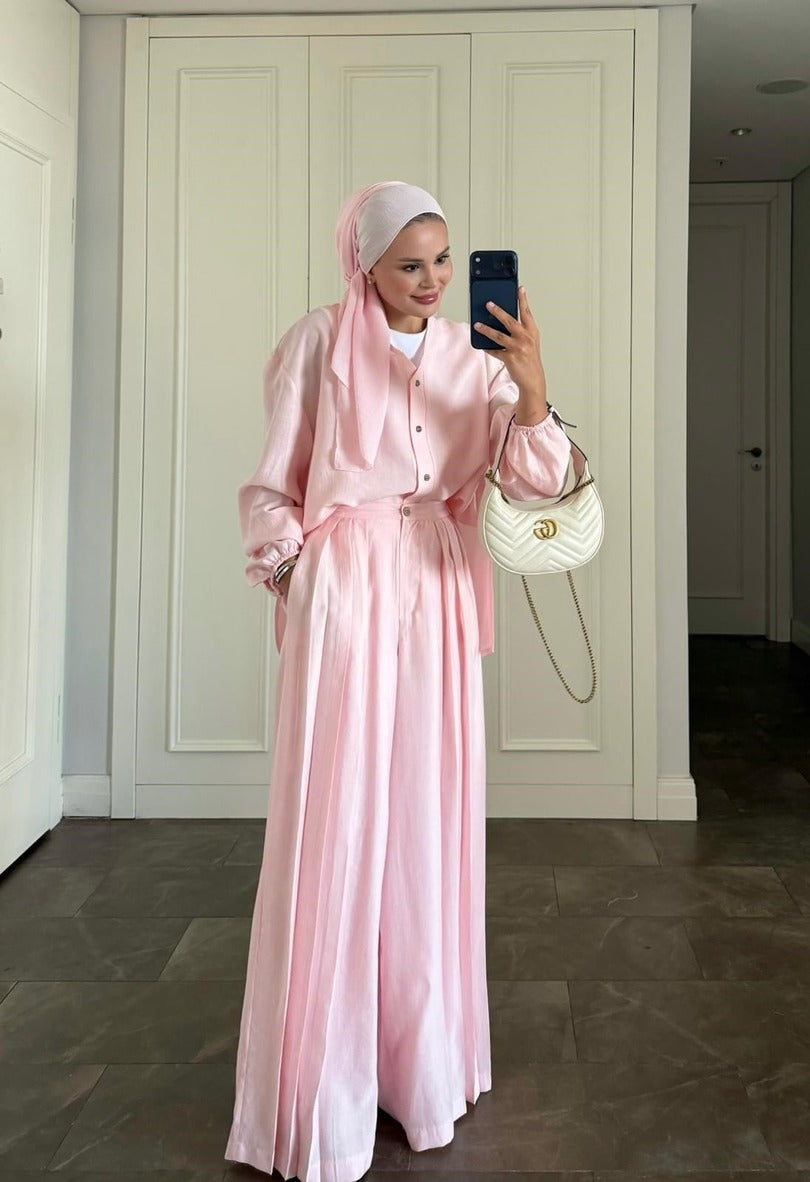 İki Parça Uyumlu Uzun Kollu Takım - Açık Pembe