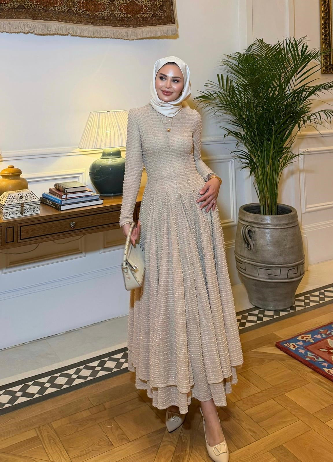 Asos Cream Shimmer Textured Tiered Maxi Dress with Smocked Bodice