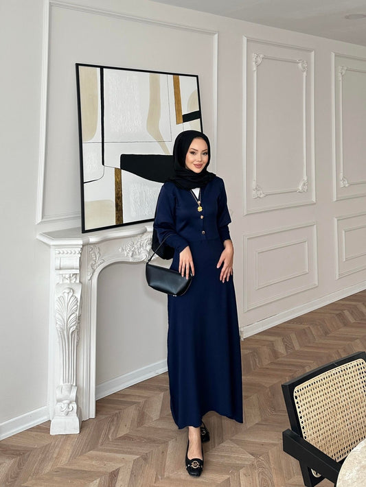 Knit Dress – Navy with Gold Buttons