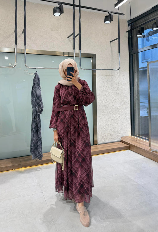 Miranda Chiffon Dress – Burgundy