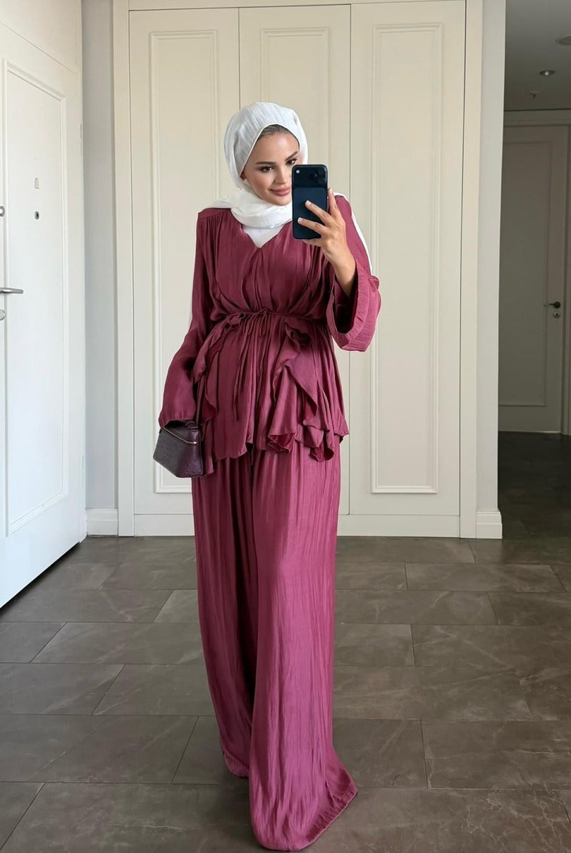 Blair Lined One Size Tunic Co-Ord - Plum