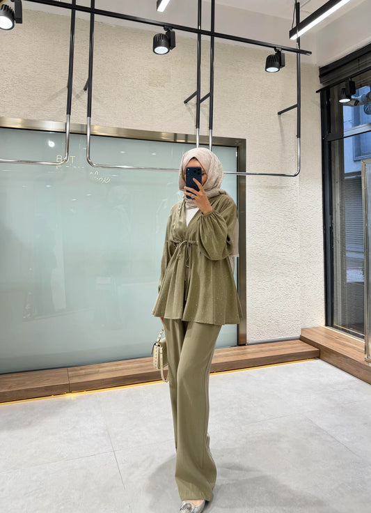 Stone Embellished Set – Sage Green