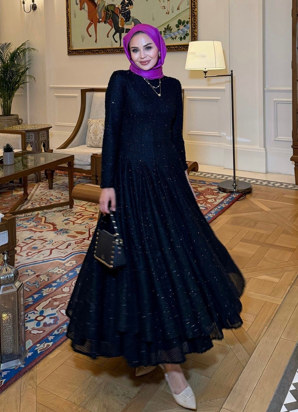 Asos Black Shimmer Textured Tiered Maxi Dress with Smocked Bodice