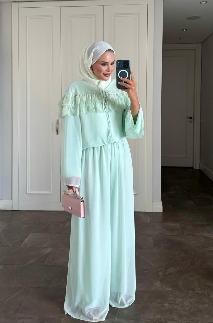 Ivana Mint Modest Pantolon Takımı - Astarlı İki Parça Tunik ve Pantolon Takımı