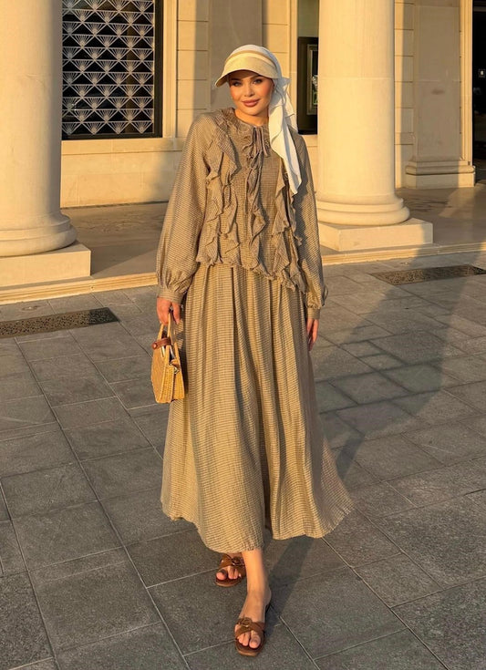 Nora Two-Piece Skirt Set – Khaki