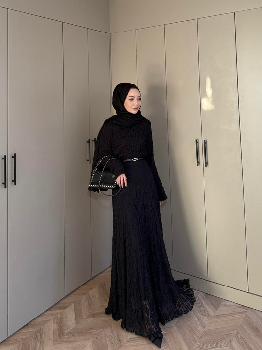 Black Lace Dress with Removable Belt