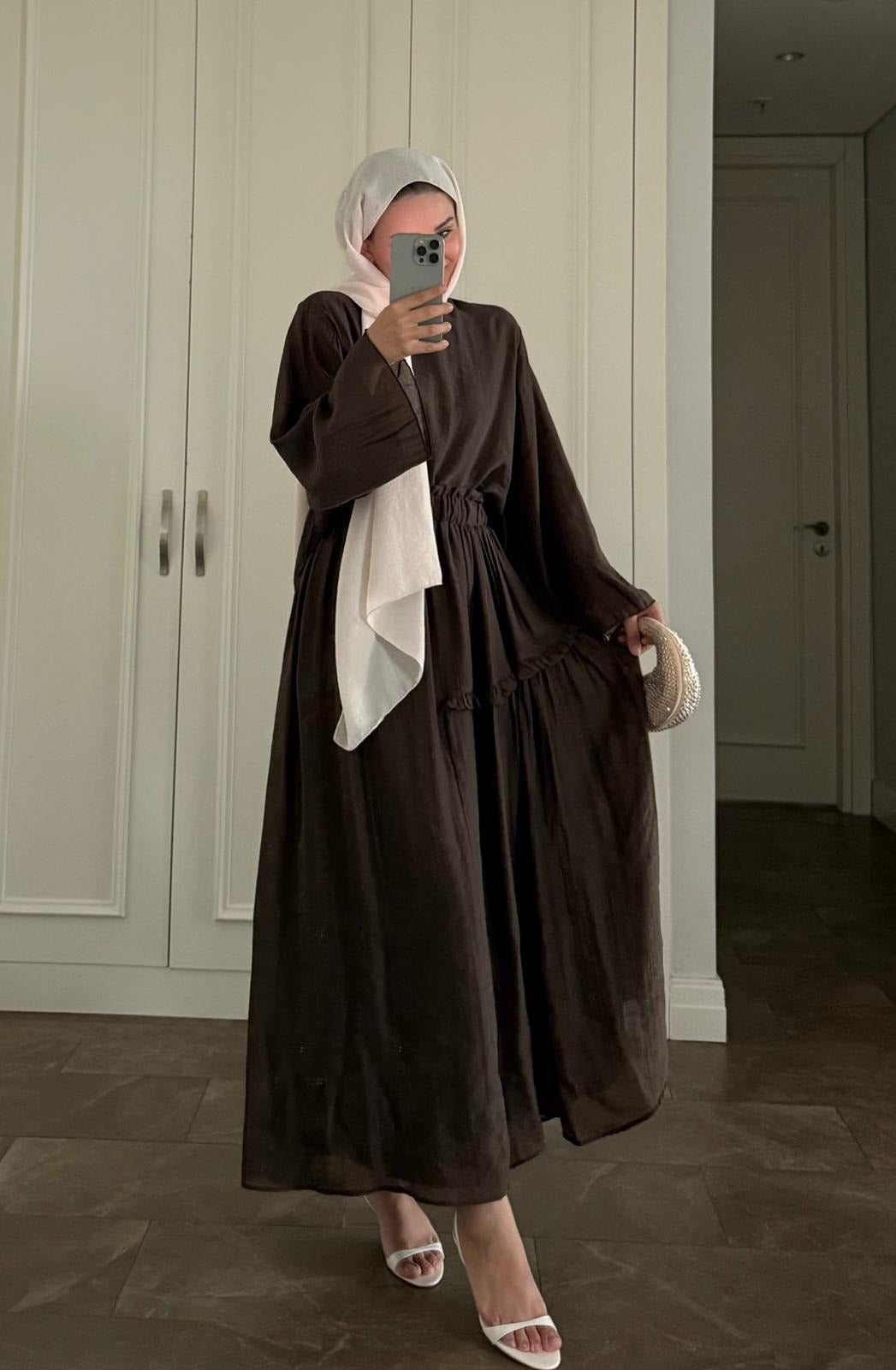 Brown Layered Maxi Skirt Set with Elastic Waist