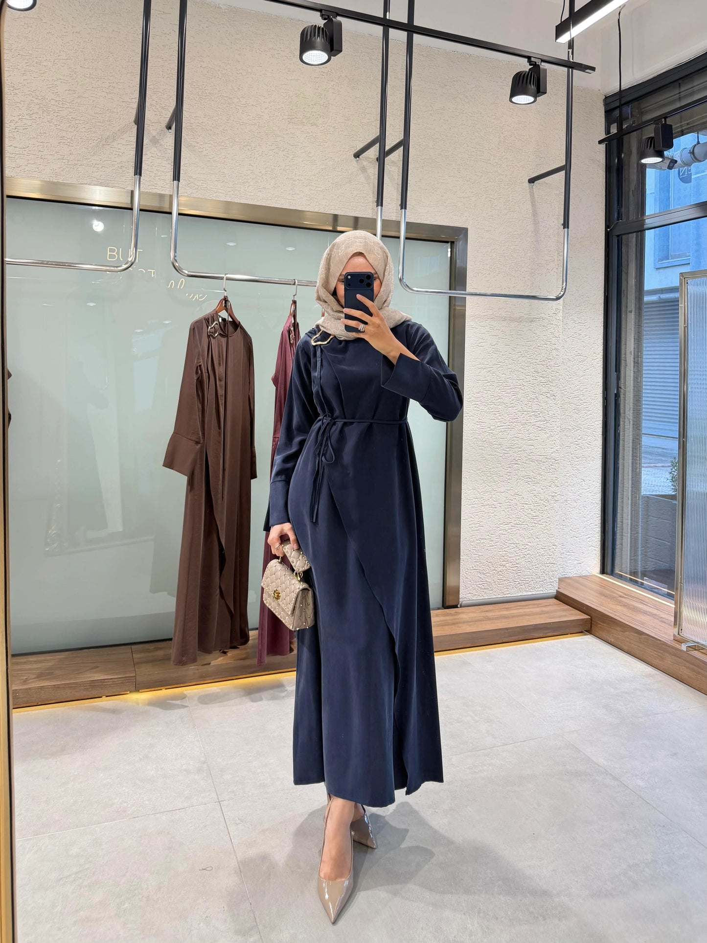 Buckle Detail Dress – Navy Blue