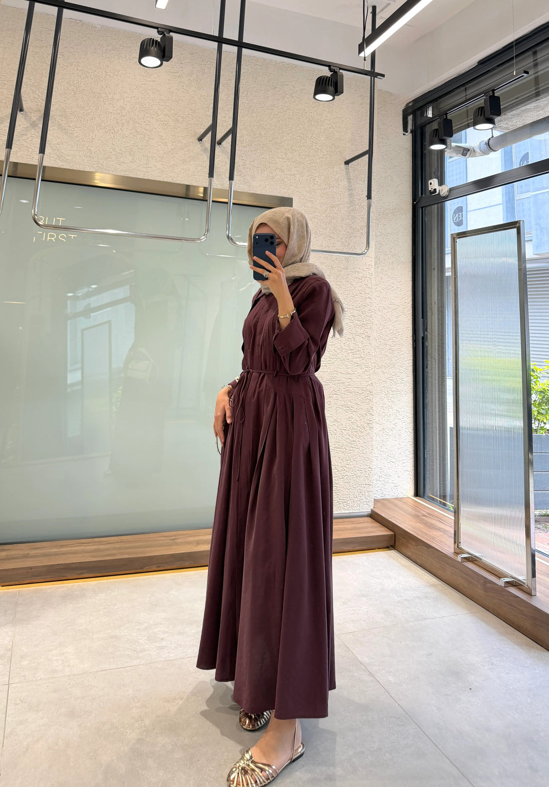 Bordo Tencel™ Karışımı Maksi Elbise