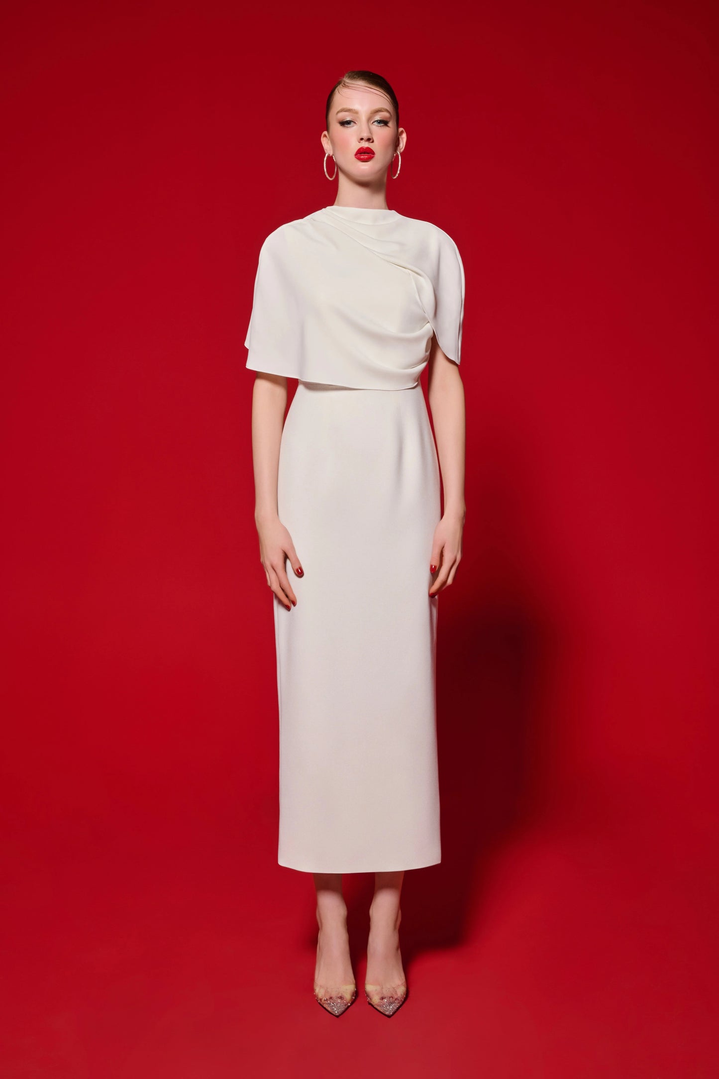 Flap-Detail Midi Dress – White