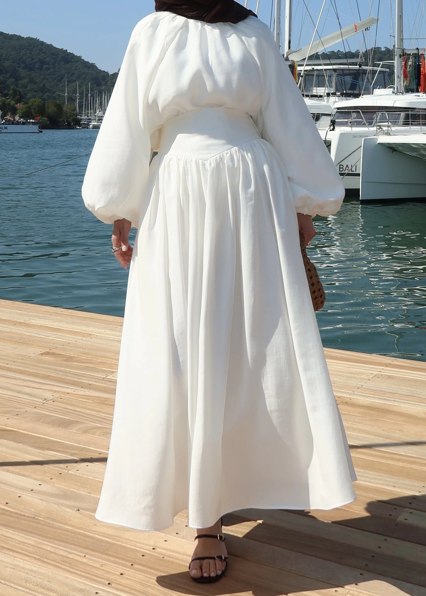 White Corset Waist Tunic & Trousers Set