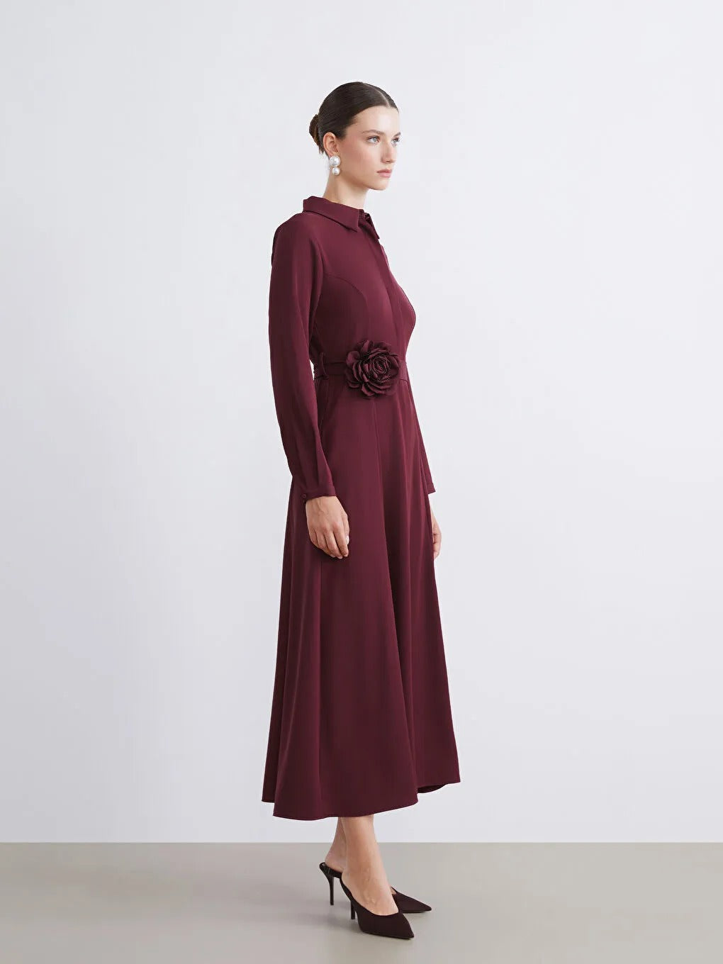 Limited Collection Burgundy Belted Crepe Shirt Dress