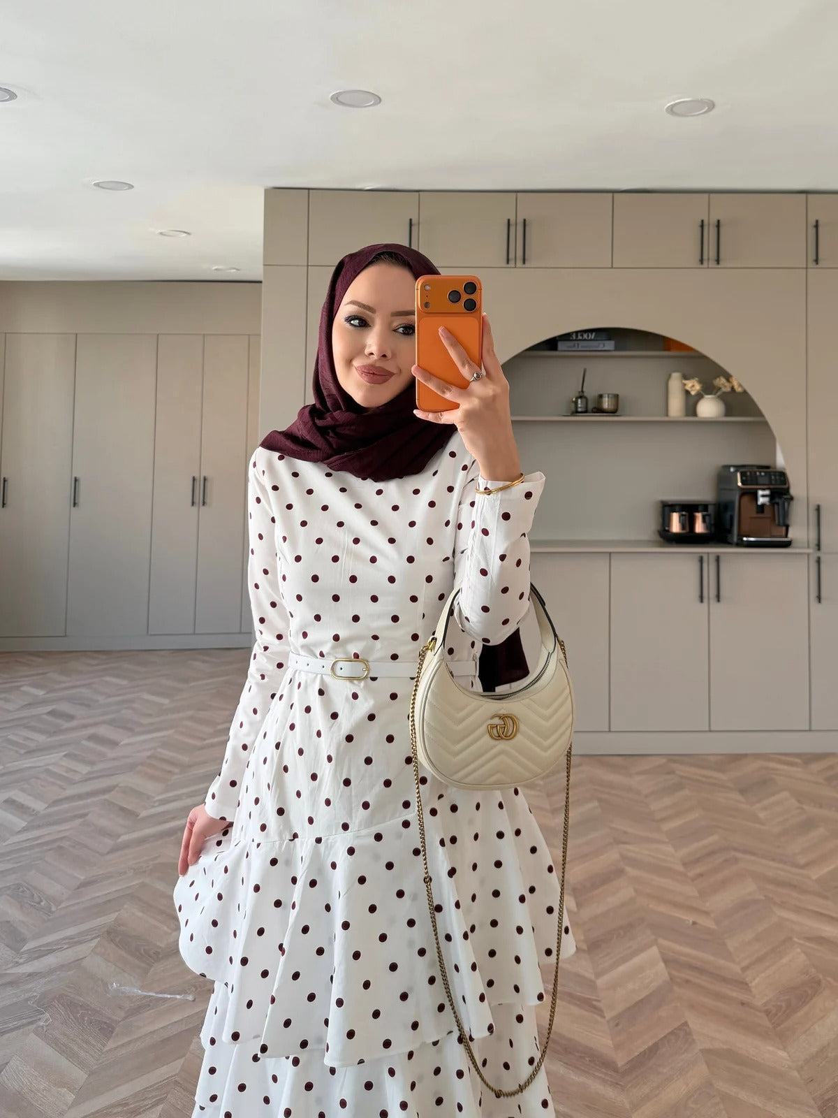 Burgundy Polka Dot Side-Tie Poplin Maxi Dress - White