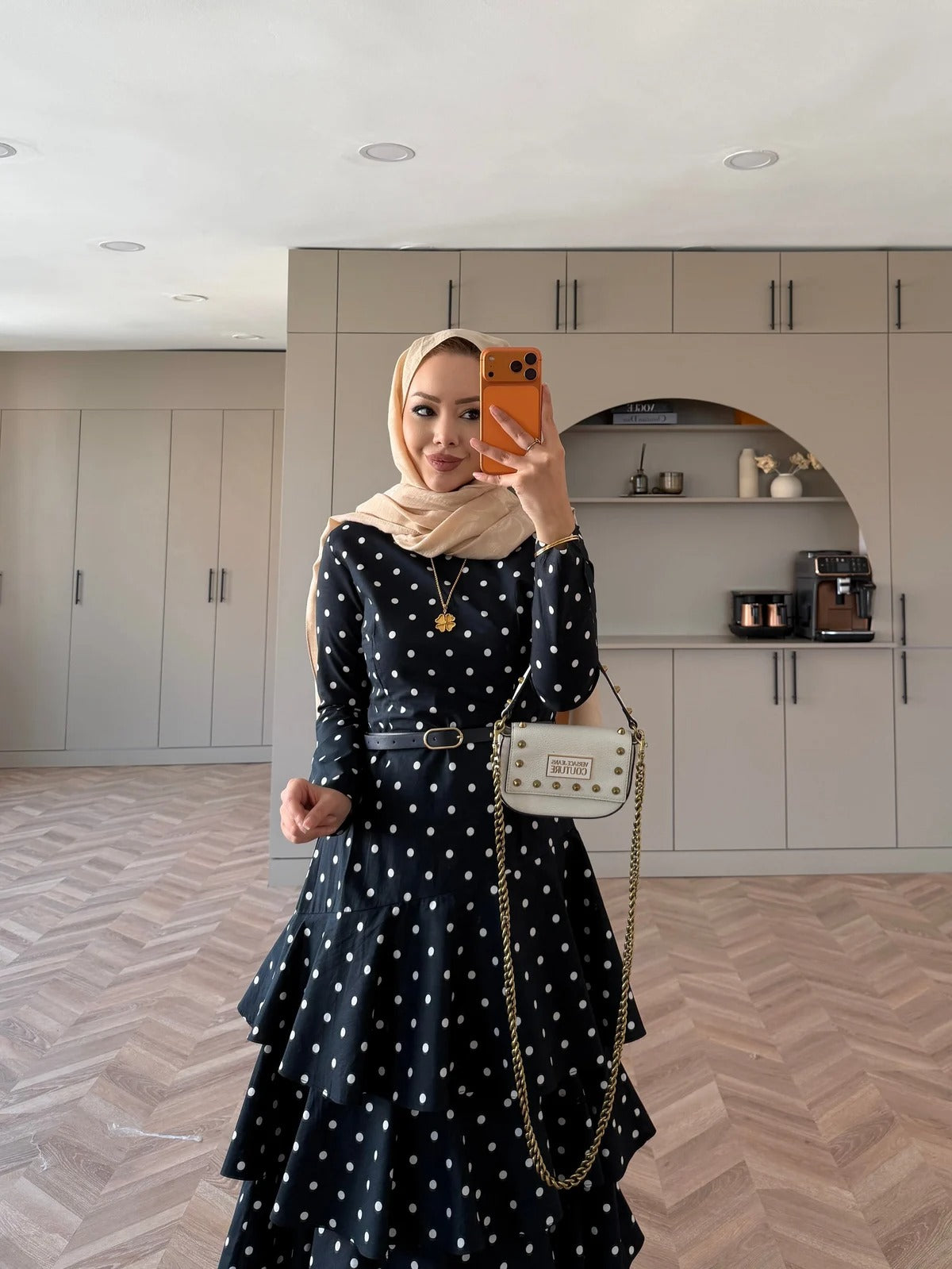 White Polka Dot Side-Tie Poplin Maxi Dress - Navy Blue