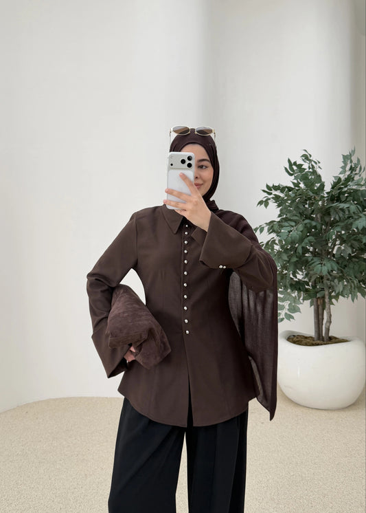 Brown Mini Button Shirt – 100% Cotton