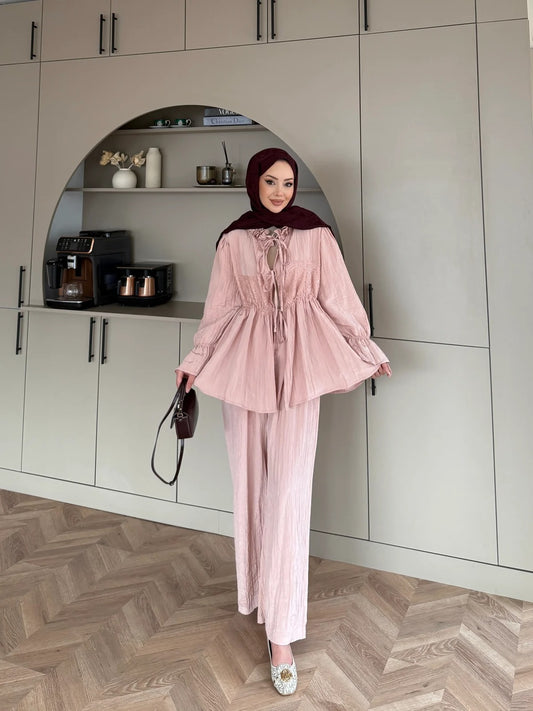 Nada Lace Detail Two-Piece Set – Pink