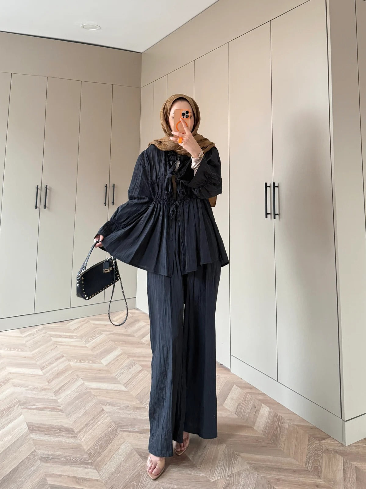 Nada Lace Detail Two-Piece Set – Black