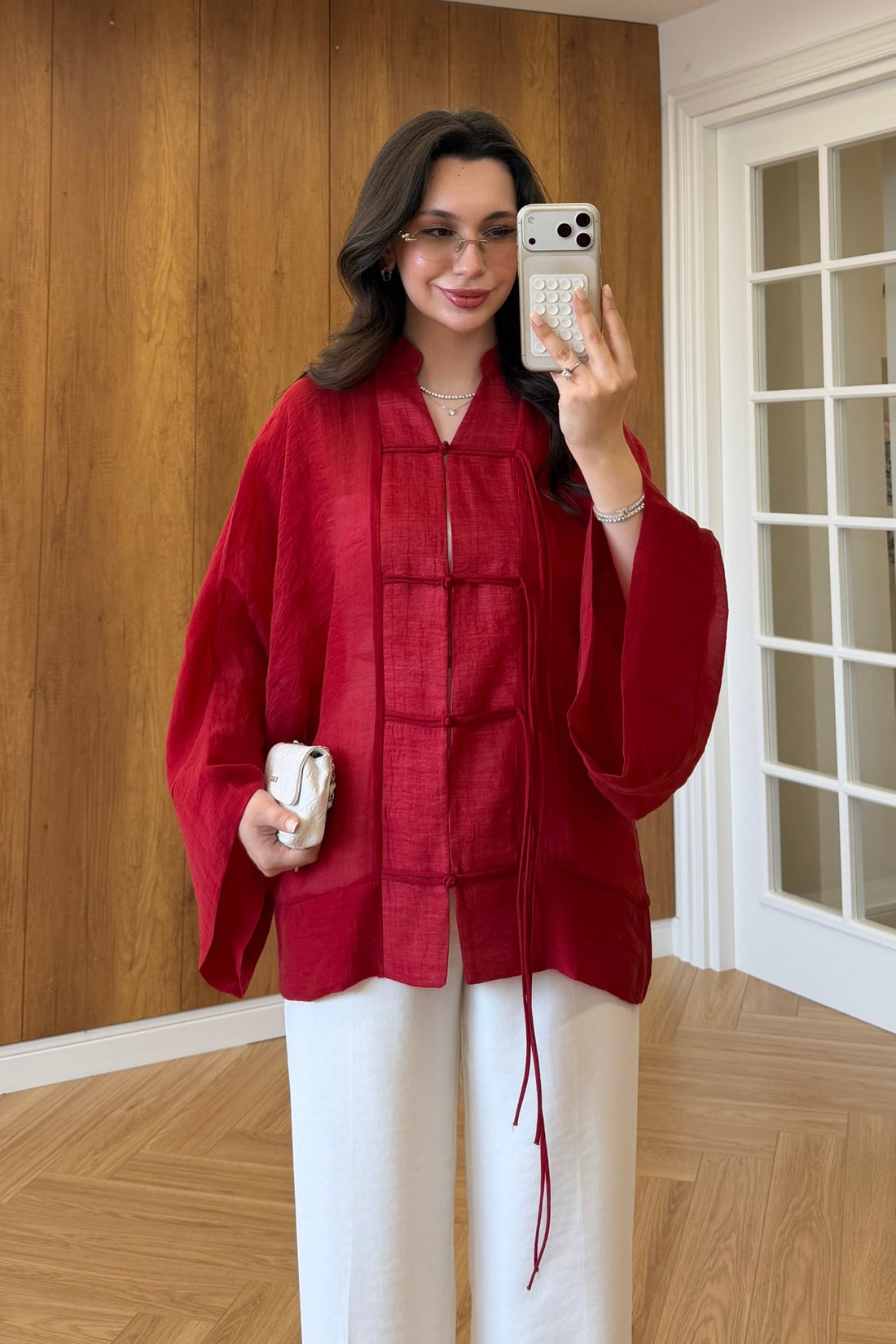 Sakura Red Kimono Jacket - Elegant Lightweight Layer
