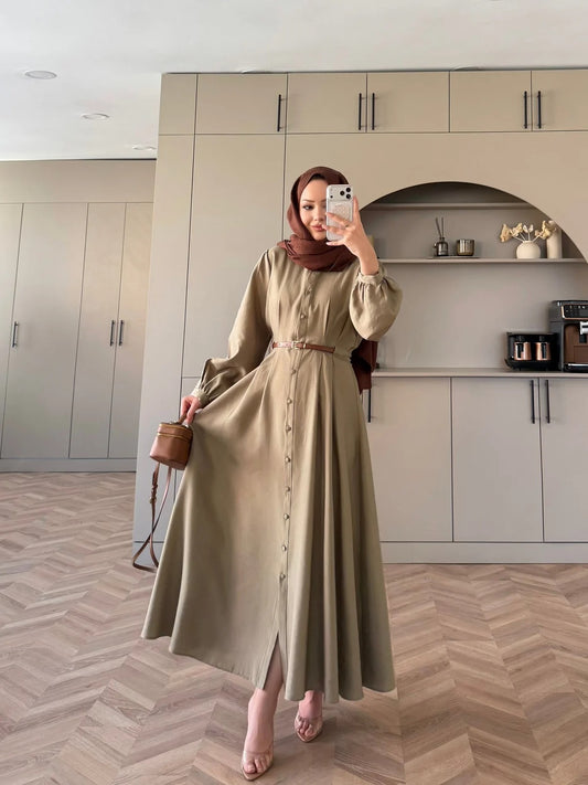 Pearl Belted Maxi Dress in Khaki