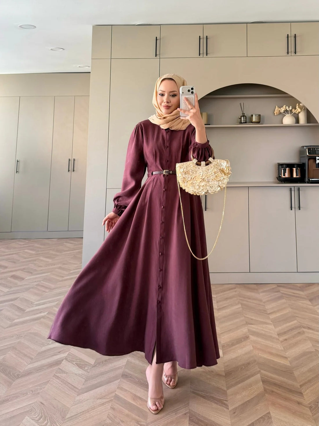 Pearl Belted Maxi Dress in Burgundy
