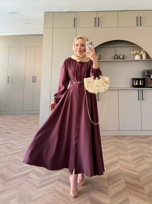 Pearl Belted Maxi Dress in Burgundy