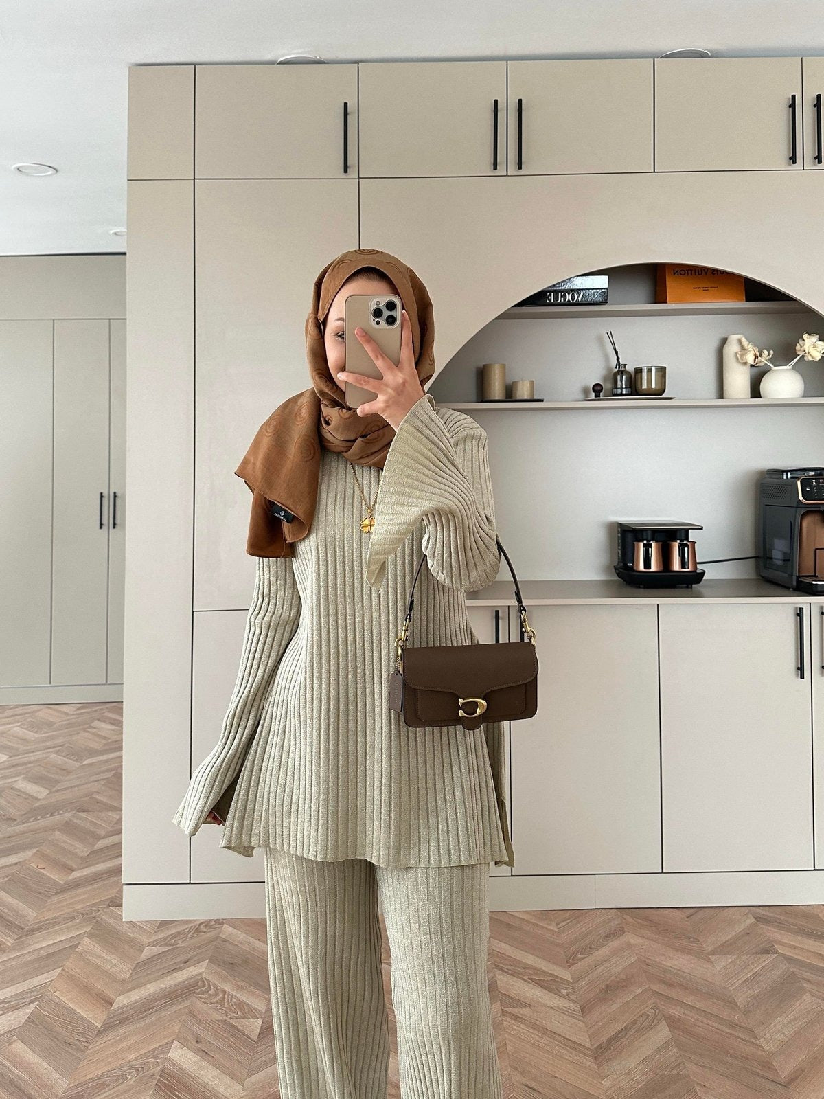 Sally Shimmer Knit Two-Piece Set – Beige